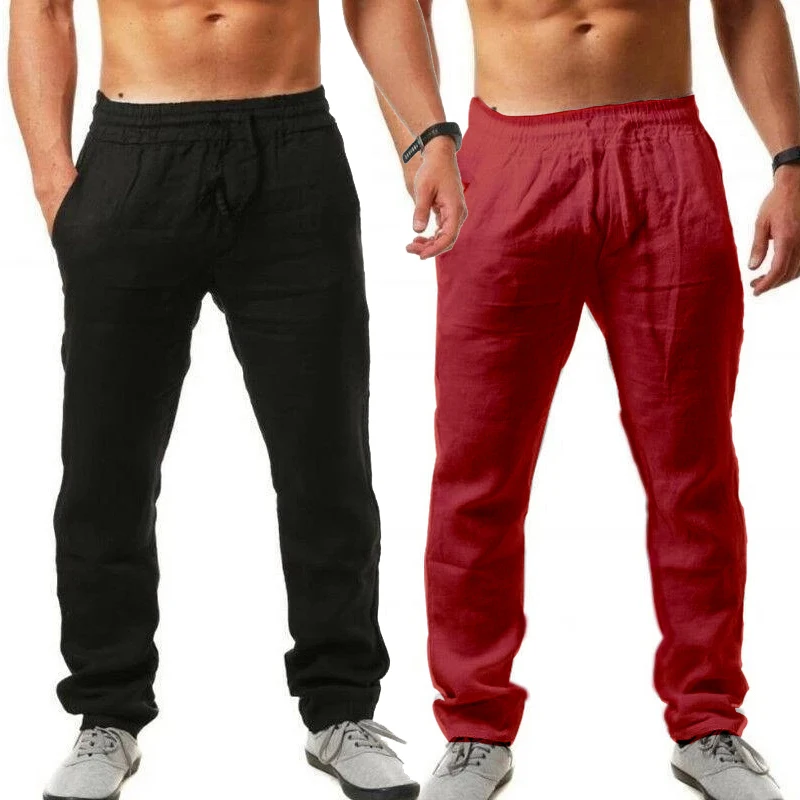 

2022 New Men's Casual Vacation Pants Linen Drawstring Pants Beach Pants Loose Straight Leg Casual Pants