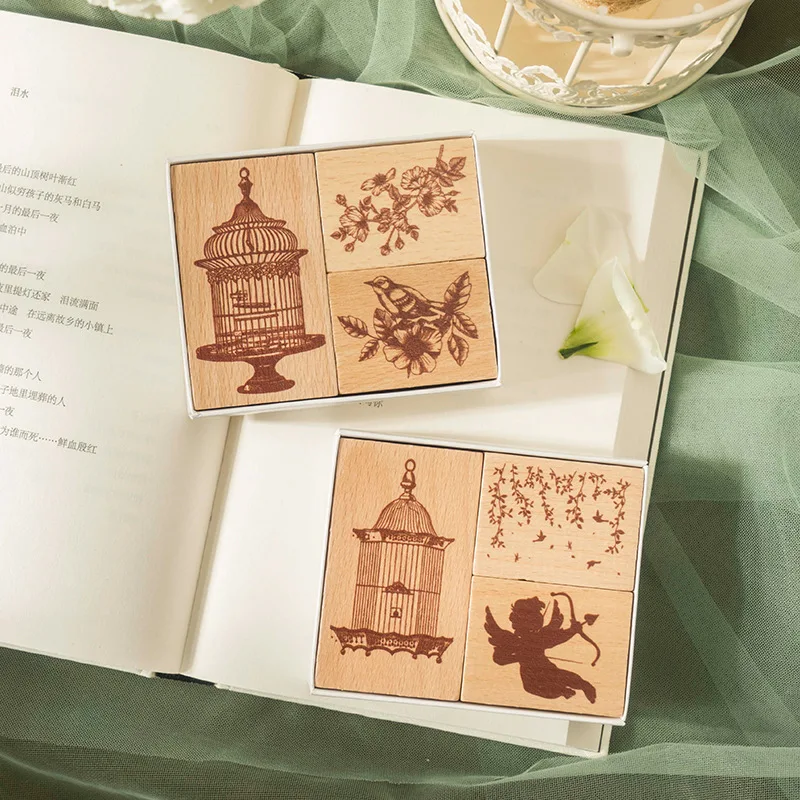 

3pcs Secret Garden Decoration Wooden Rubber Stamps Scrapbooking Diary Stationery DIY Craft Vintage Flowers Birds Standard Seal