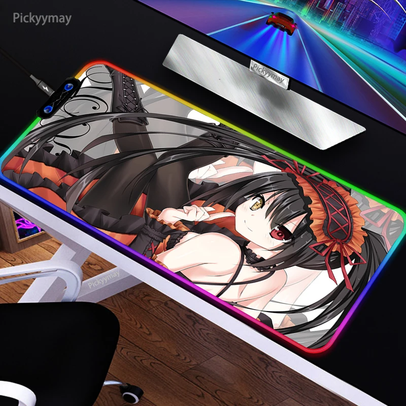 

Большой RGB коврик для мыши Date A Live Tokisaki Kurumi, игровой коврик для клавиатуры, Настольный коврик в стиле аниме, милые коврики для мыши, светодиодн...