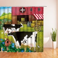 funny animal bath curtain farm cow sunflower mountain windmill pattern waterproof cloth shower curtains bathroom with hook decor