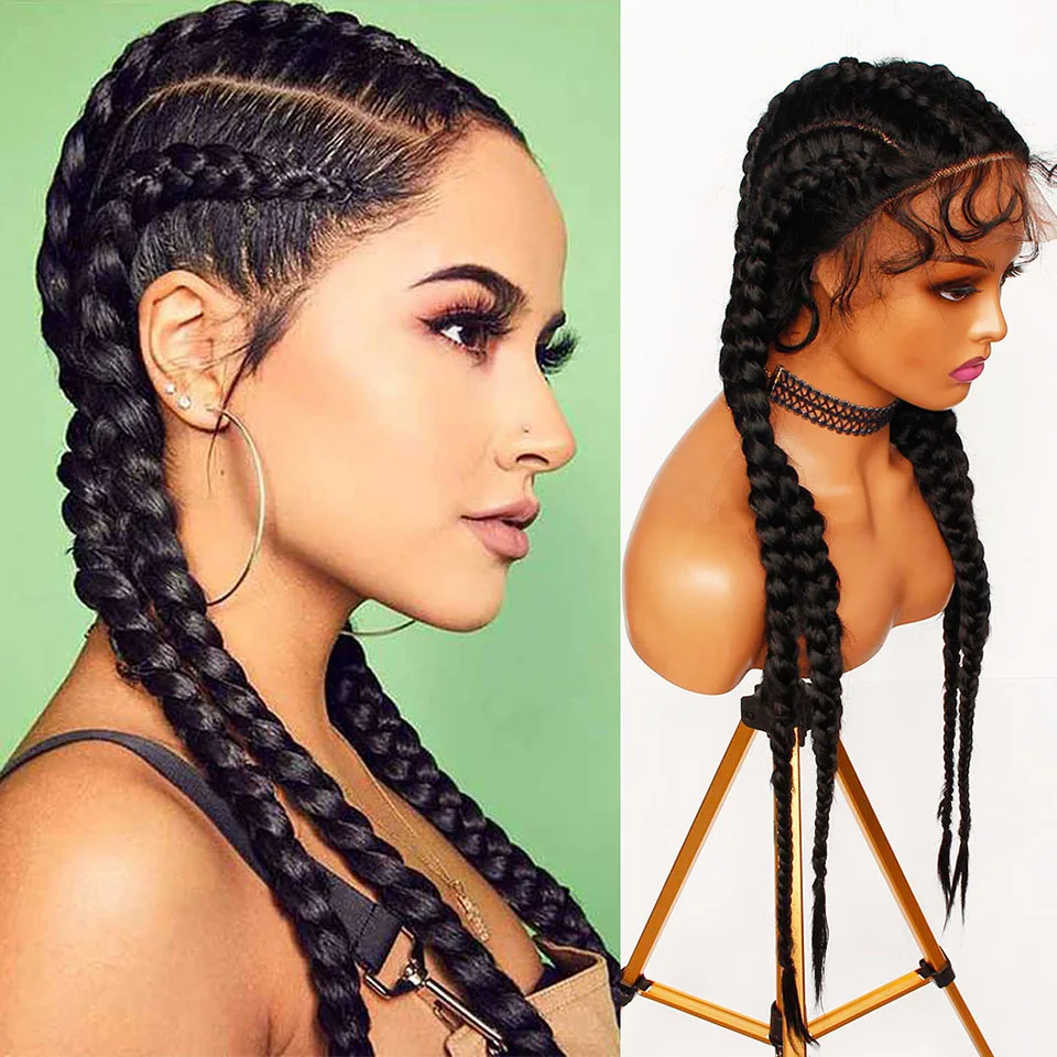 Braided Wigs with Baby Hair Synthetic Hair Box Black Wigs 26 Inches 4 Long Box Braided Lace Wigs For Black Women Afro Wig