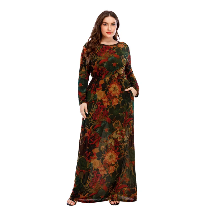 

Женское платье с длинным рукавом, длинное винтажное платье макси с карманами и цветочным принтом, Осень-зима 2022