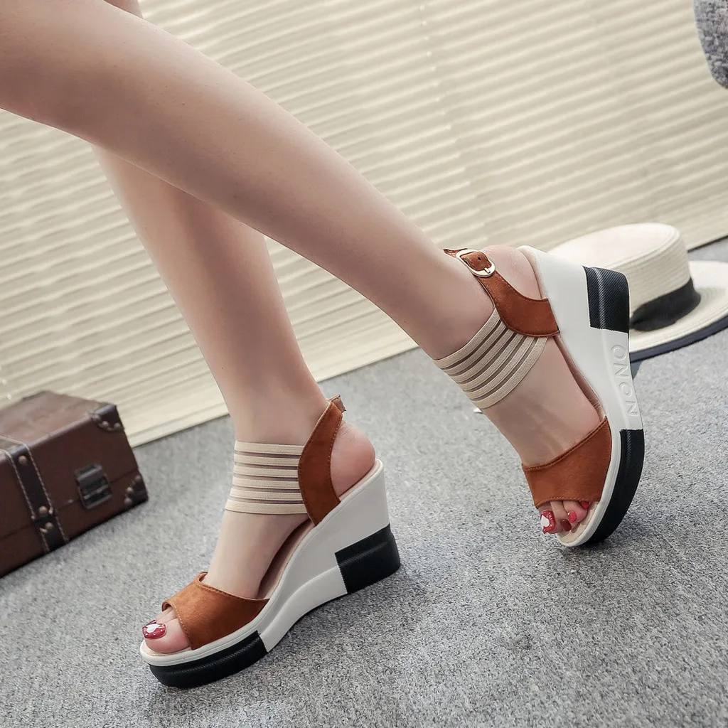 

New Fashion Wedge Women Shoes Casual Belt Buckle High Heel Shoes Fish Mouth Sandals 2020 Luxury Sandal Women Buty Damskie