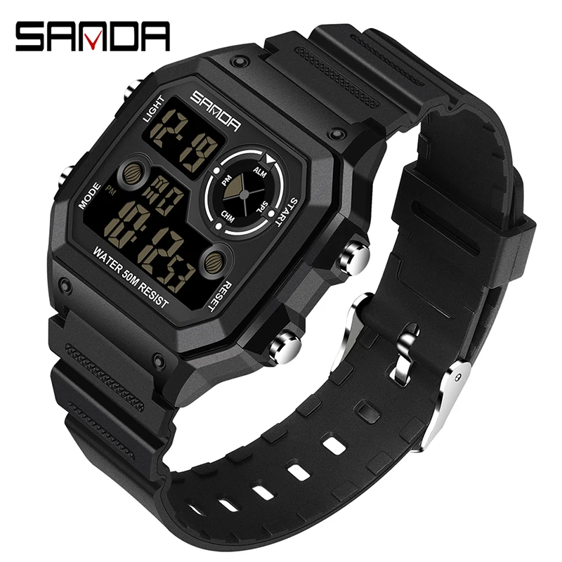 

SANDA Mens Watch Digital Countdown Outdoor Sport Watches Mens Multifunction 5Bar Waterproof Chrono Wristwatch Clock reloj hombre