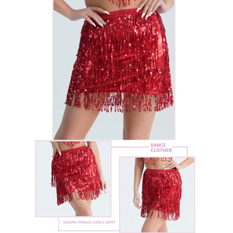 95AB Мини-юбка с блестящими кисточками Женская праздничная одежда эластичной