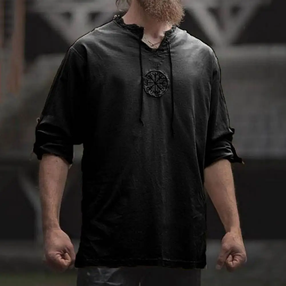 

Attractive Men T-Shirt Portable Men Hoddie V Neck Linen Men Blouse Skin-friendly