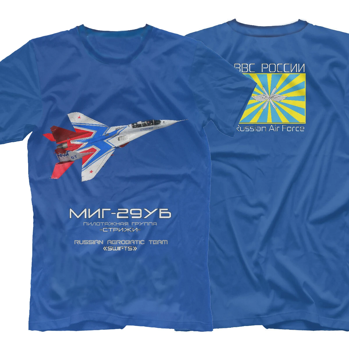 

Russian Air Force Swifts Aerobatic Team MiG 29 UB Fighter T-Shirt 100% Cotton O-Neck Short Sleeve Casual Mens T-shirt Size S-3XL