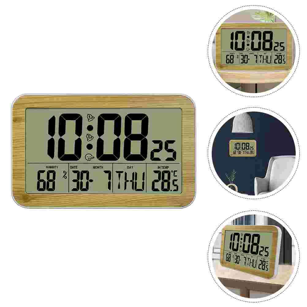 

Clock Alarm Calendar Digital Wood Clocks Led Temperature Bedside Wooden Desk Room Home Wall Kitchen Dateday Nightstand Bedrooms