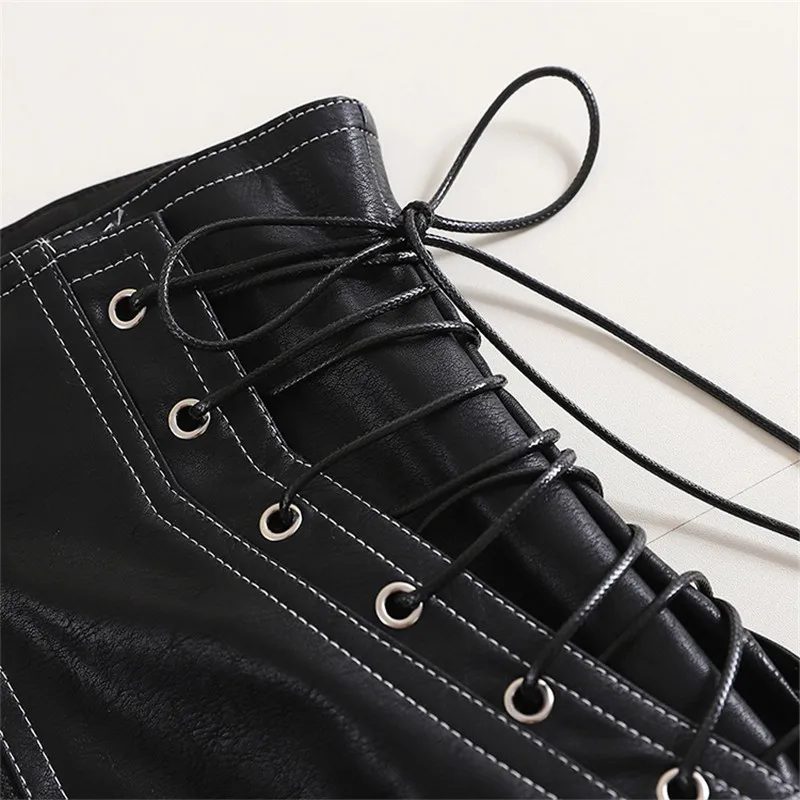 Spring Summer Women PU Casual 2021 Black All Match Wide Leg Shorts Bandage High Waist Shorts Female Workwear Ladies Streetwear