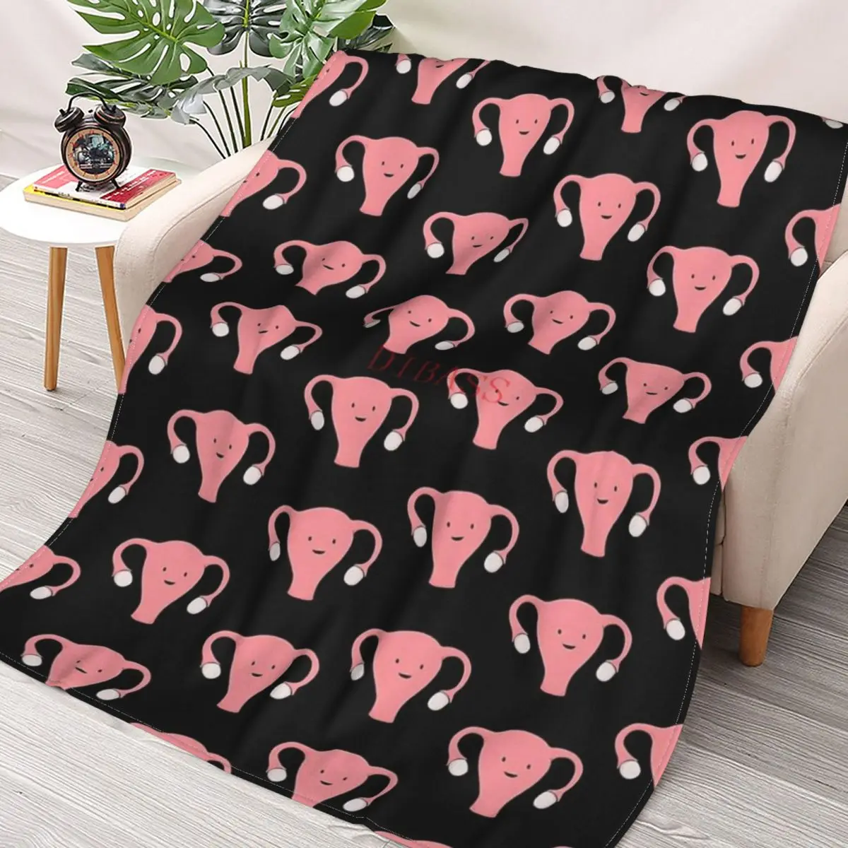 

Patterned Happy Uterus In Black 3D Printed Flannel Throw Blanket