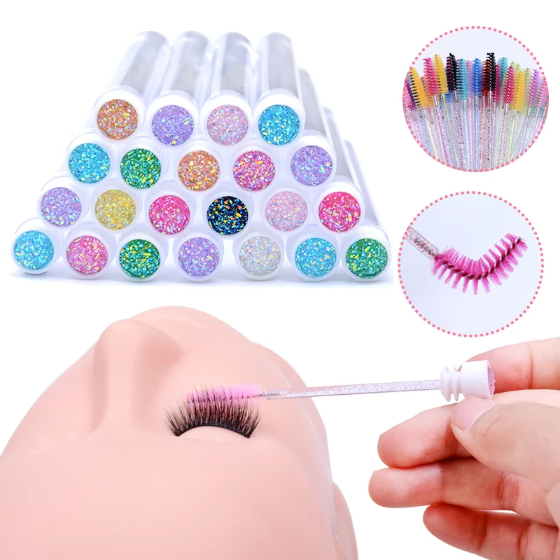 ZXZZS  50Pcs/Lot Wholesale Eyelash Mascara Wands With Tube Glitter Empty Lash Spoolie Brush Containers Eyelash Applicator Case