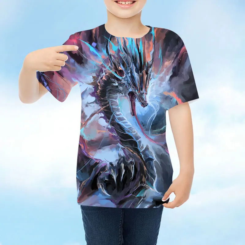 

Boys Dinosaur T-Shirt Cartoon Printing Girls T-Shirts Children's Tops Short Sleeves Summer Children's Clothing Dragon New Style