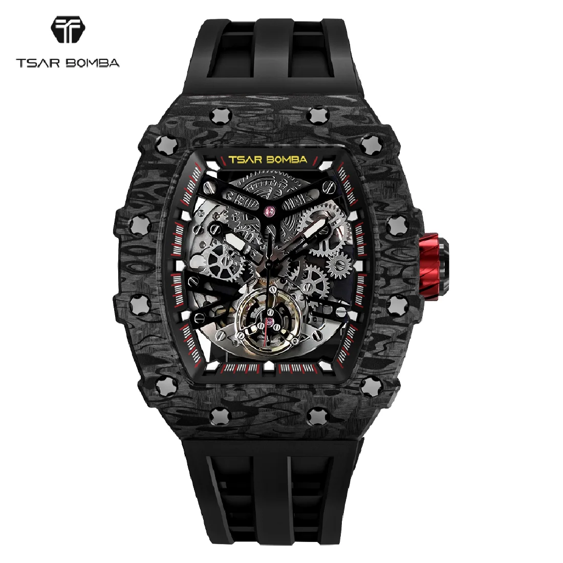 

Carbon Fiber Bezel Automatic Watch Men TSAR BOMBA Waterproof Clock Fashion Richard Skeleton Mechanical Luxury WristWatch