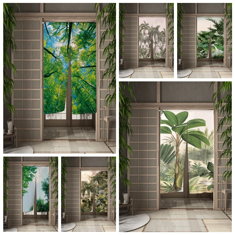 

Jungle Doorway Curtain Tropical Plant Forest Living Room Bedroom Partition Kitchen Entrance Door Curtains Hanging Half-Curtain