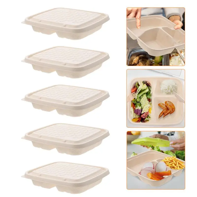 

10pcs Disposable Takeout Box Paper Food Container Packaging Boxes Container Lunch Packing Pulp Split Fast Food Light Lunch Box