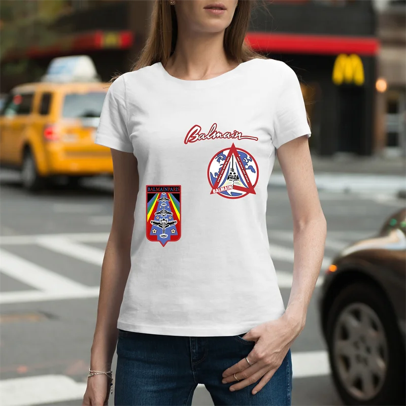 

Balmain Tees Men's and Women's Unisex Printed Round Neck Short Sleeve All-matchT-shirt