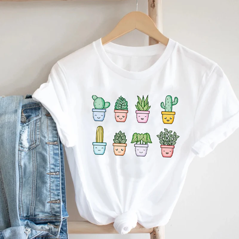 

Women Printing Cactus Plant Trend Casual Summer Spring 90s Style Fashion Clothes Print Tee Top Tshirt Female Graphic T-shirt