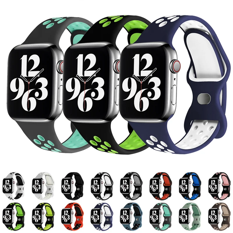 

Ремешок спортивный для Apple Watch Band 7 6 SE 5 44 мм 40 мм, силиконовый Воздухопроницаемый браслет для iWatch Watch Series 3 41 мм/45 мм