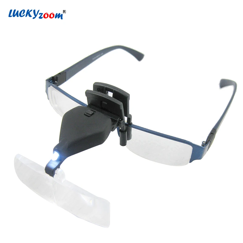 

Eyewear Glasses Magnifier 1.5X 2.5X 3.5X LED Illuminated Eyeglass Magnifying Glasses Loupe For Reading Myopia Head Clip-on Lupe