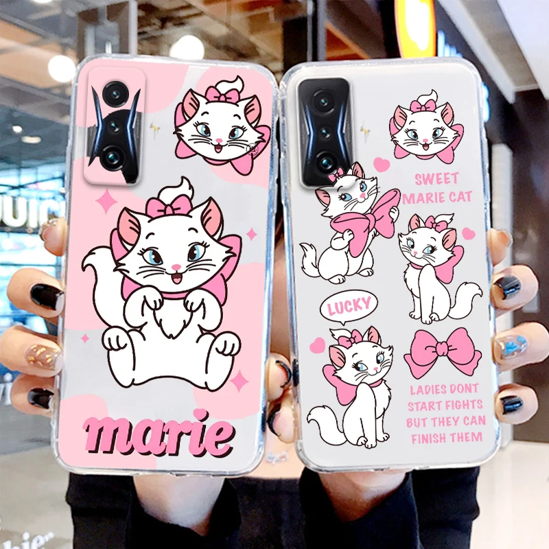 

Disney Pink Marie Cat Transparent Phone Case For Xiaomi Redmi K60 K50 K40 Gaming K30 K20 A1 Pro 5G 12C 11 10X 9T 9