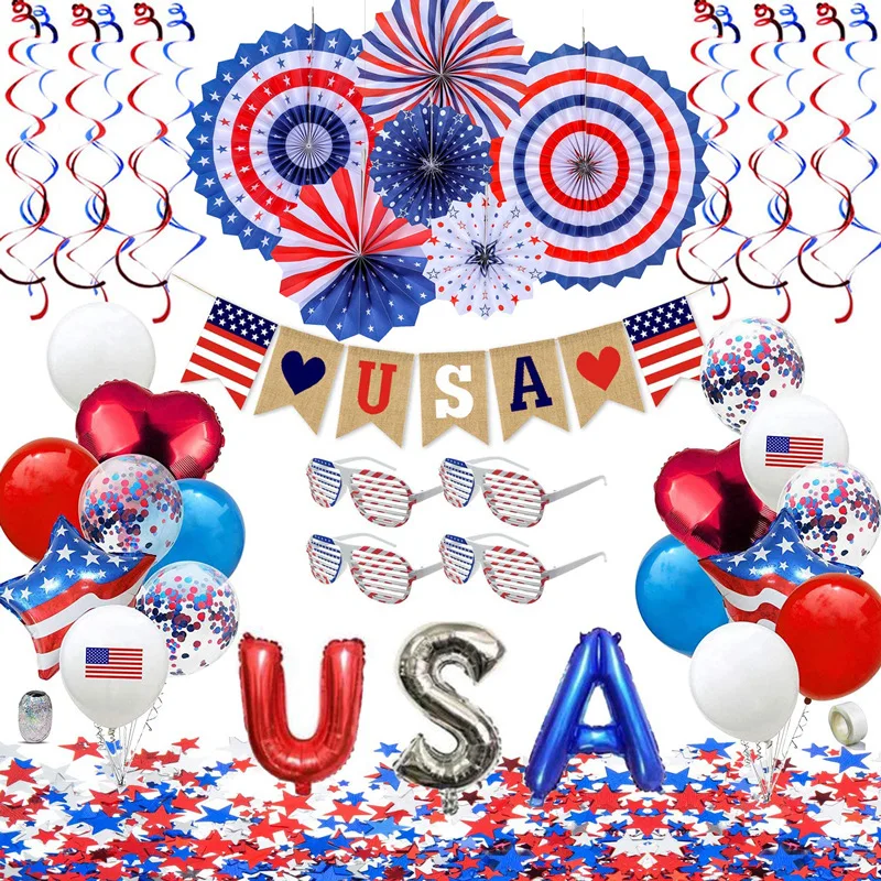 

SURSURPIRSE 4th of July Party Decorations USA Foil Balloons Patriotic Banner Paper Fan Glasses Independence Day Party Supplies