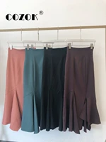 cozok japanese winter jupes temperament faldas solid high waist irregular folds slit 2022 autumn new women mermaid skirts