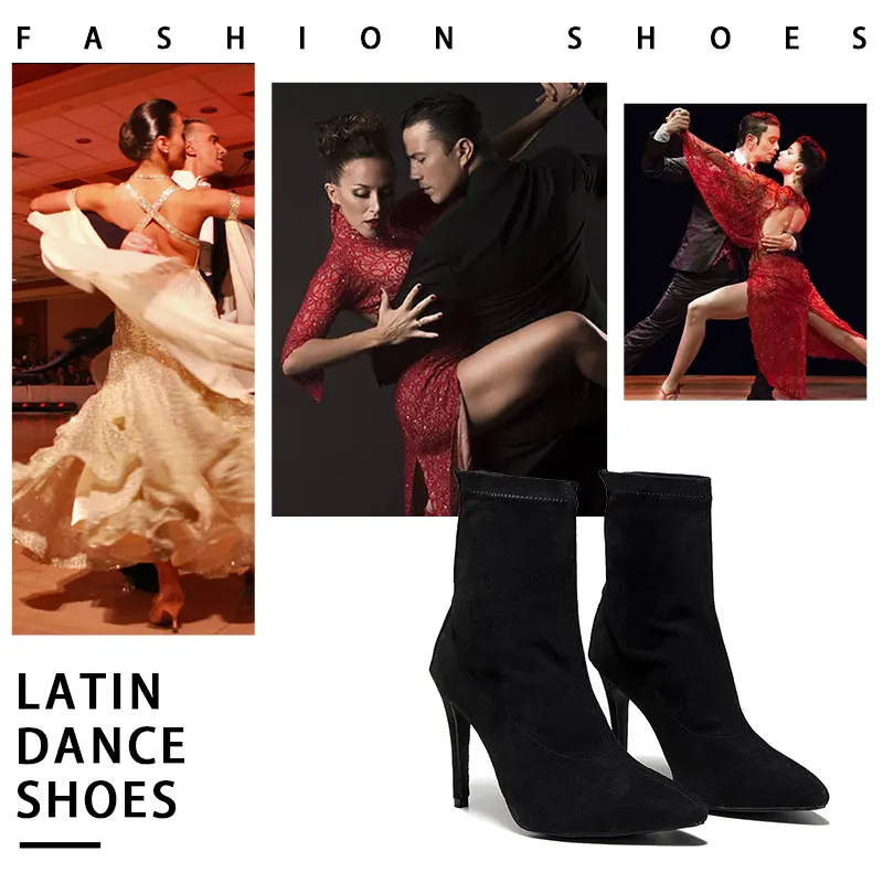 Women's Latin Dance Shoes High Heel Dancing Shoes For Ladies Soft Sole Black Party Ballroom Shoes Girl Tango Latin Dance Boots