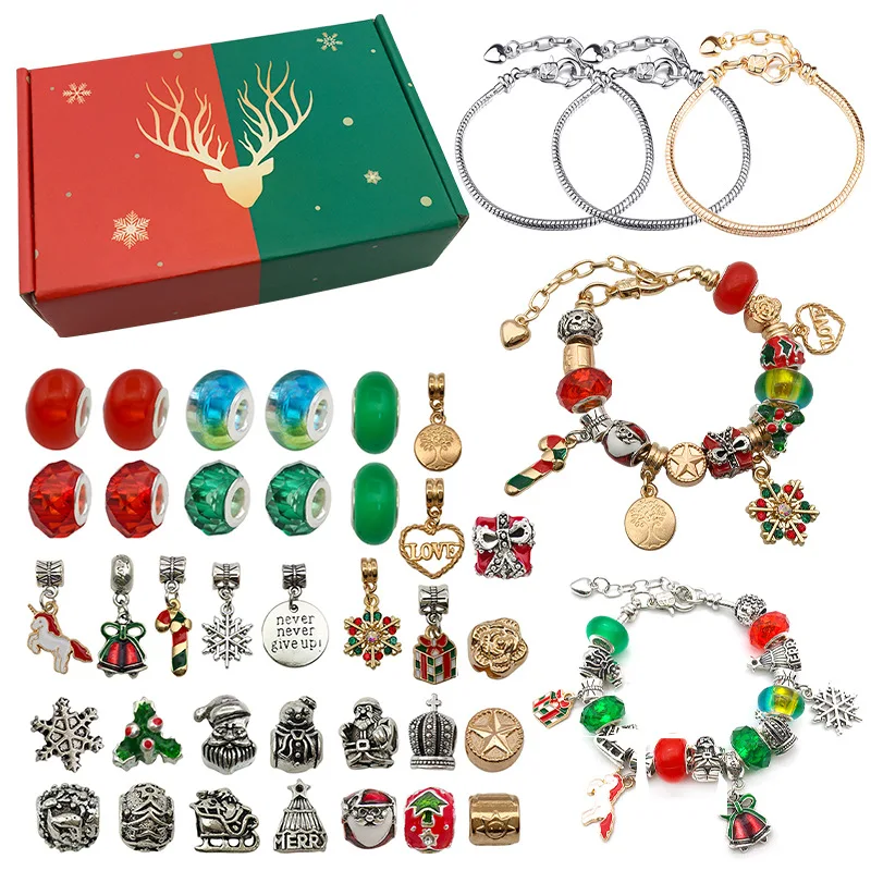 

Набор рождественских браслетов, рождественские красные и зеленые бусины «сделай сам», детские украшения, аксессуары, изысканная Подарочна...