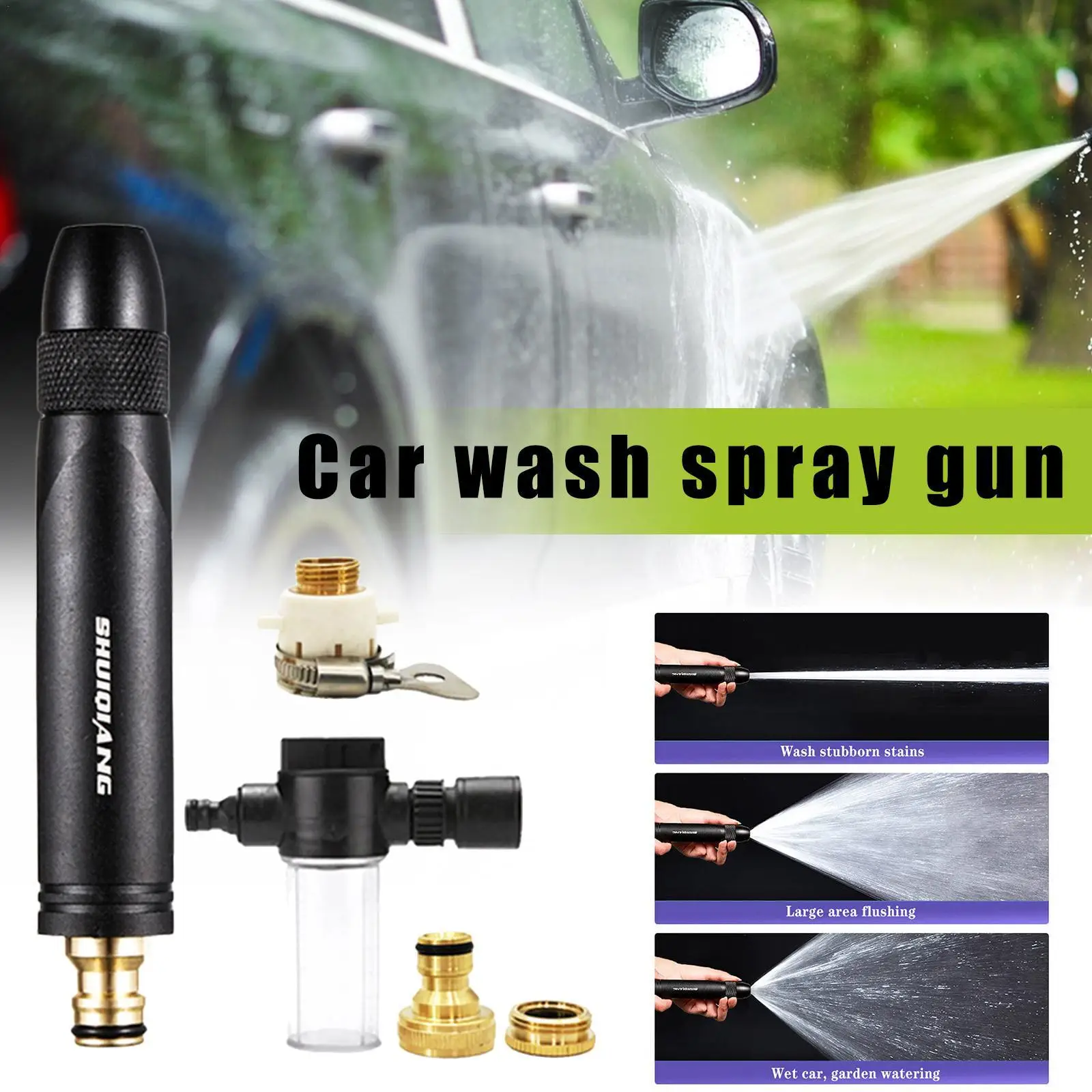 Car Wash High Pressure Water Gun Garden Hose Sprinkler Metal Foam Throwing Car Washing Tool Washer Garden Sprayer