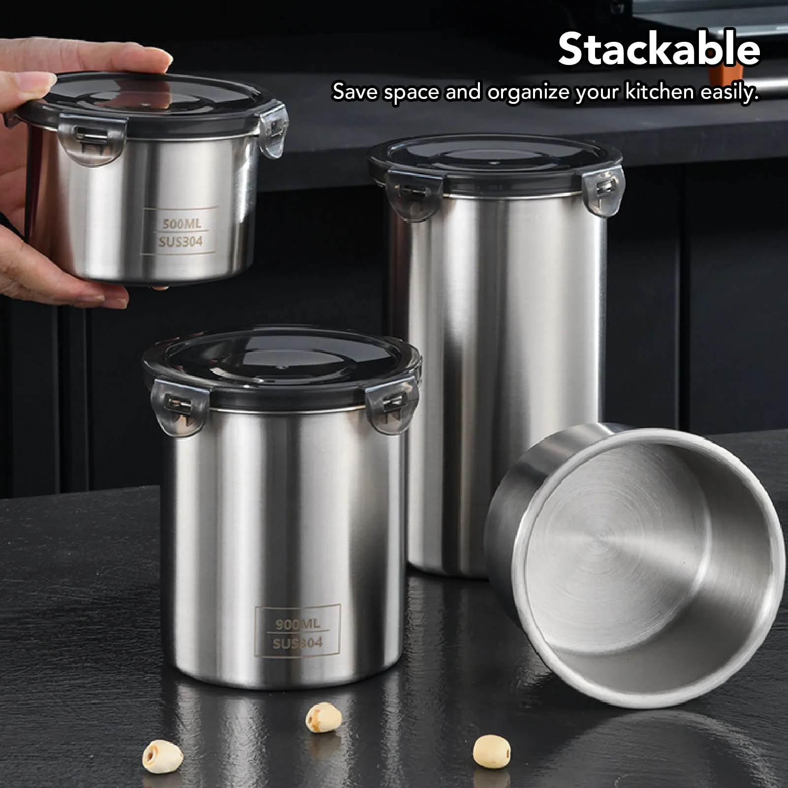 3шт Пищевая канистра из нержавеющей стали 304 Герметичная многофункциональная