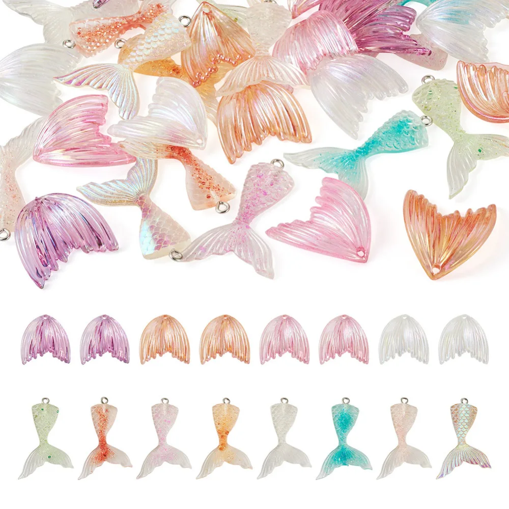 

32Pcs Lovely Shiny Fish Tail Charms Transparent Acrylic Resin Pendants for Diy Earrings Hanging Pendant Jewelry Accessories