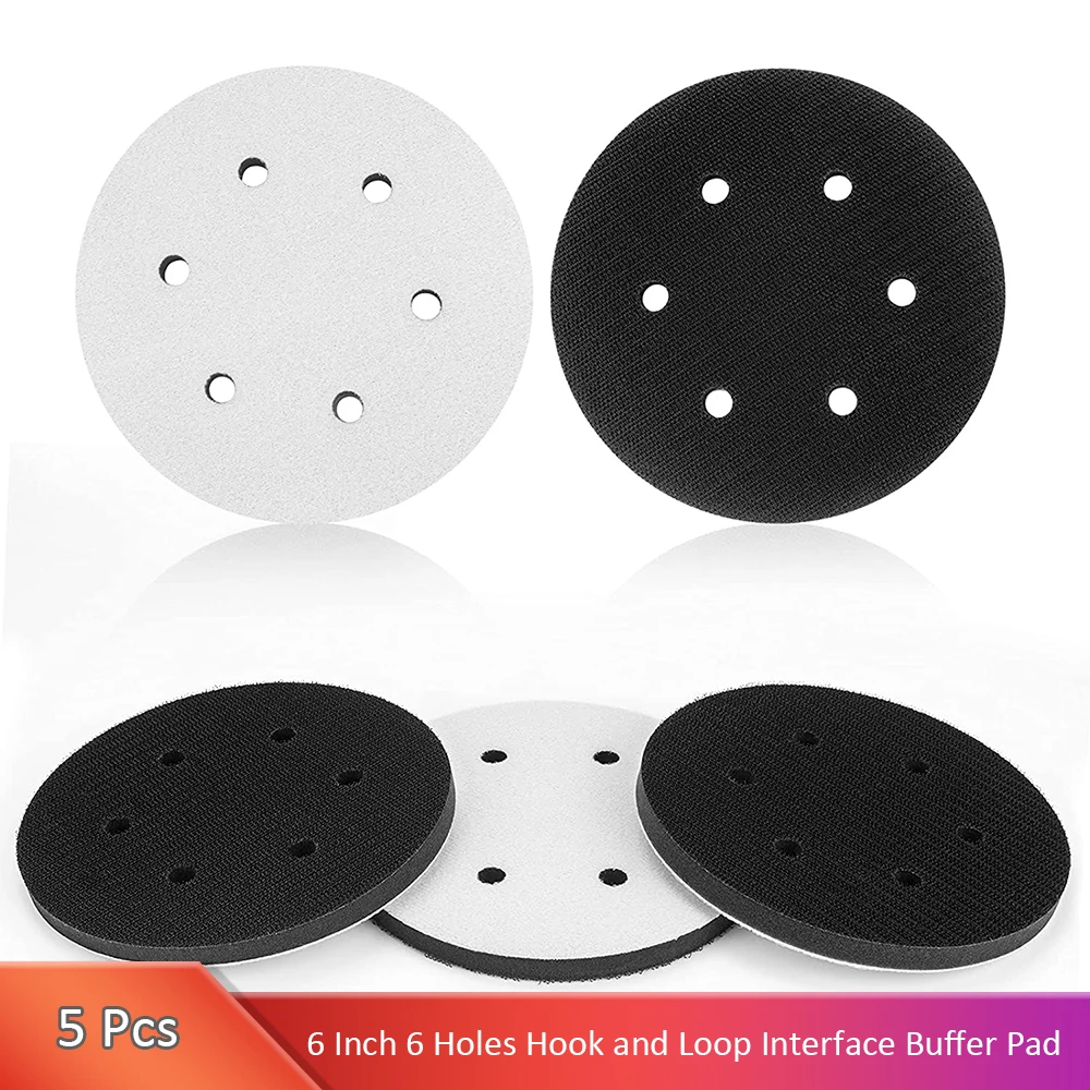 

5 Pack 6 Inch 6 Hole Hook and Loop Soft Density Interface Buffer Pad 6" Sponge Cushion Buffing Backing Pads Abrasive Tools