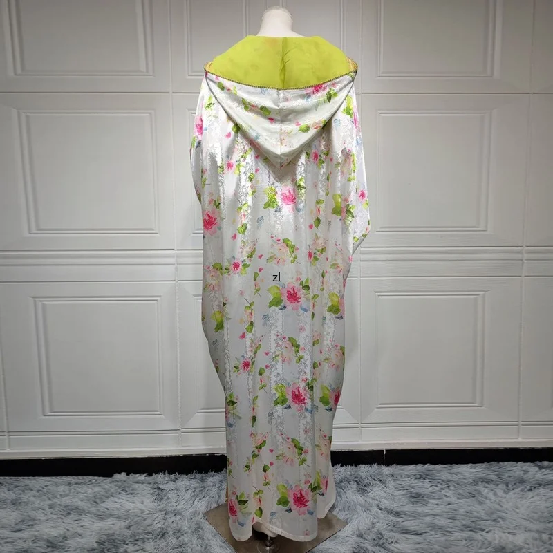 Floral Print Boho Boubou Muslim Fashion Abayas For Women Pakistani Hooded Dress Kimono Djellaba Femme Marocaine Party Robe