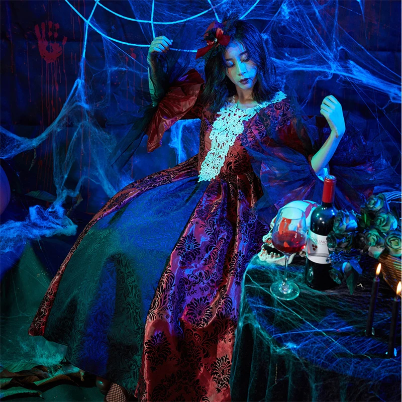 

Женский костюм для Хэллоуина, винтажное платье в викторианском стиле, средневековая ведьма с длинным рукавом, кружевные платья с принтом, м...