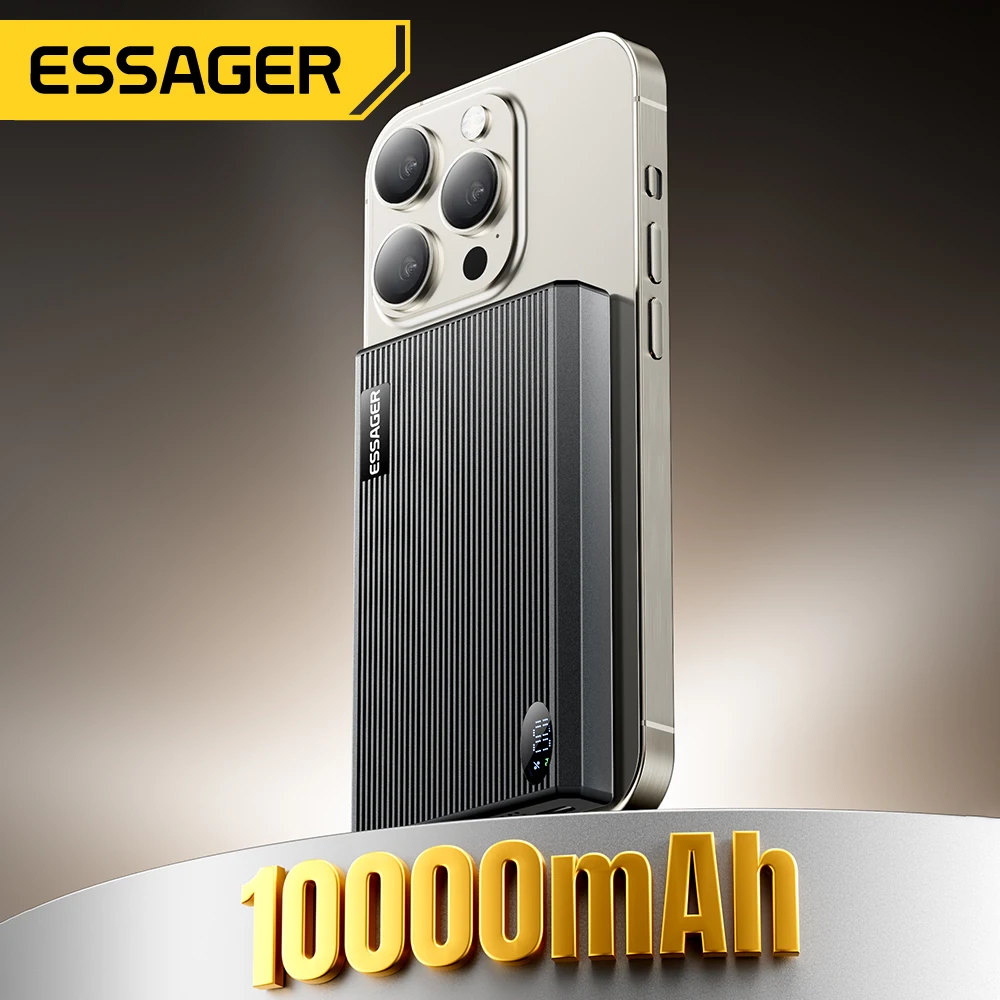 Тонкий магнитный внешний аккумулятор Essager 20 Вт 10000 мАч светодиодный портативный