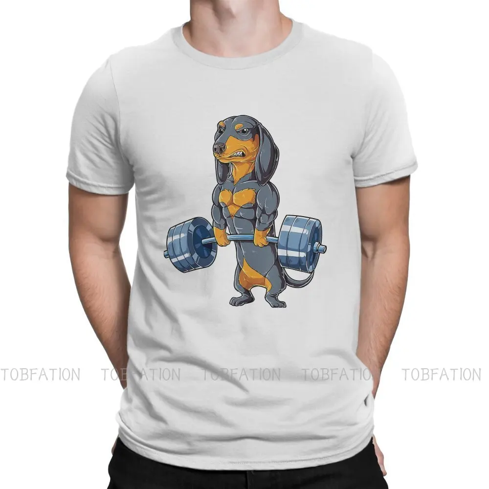 

Funny Deadlifting Dachshund Bodybuilding Casual TShirt Sausage Dog Style Streetwear Casual T Shirt Male Short Sleeve Unique Gift