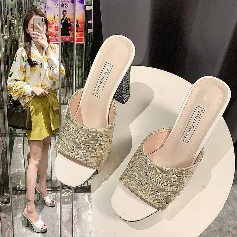Women Shoes 2022 Summer New Slippers High-Heeled Fashion Waterproof Platform Sandals Female Thick Heel Peep Toe Non-Slip Slides