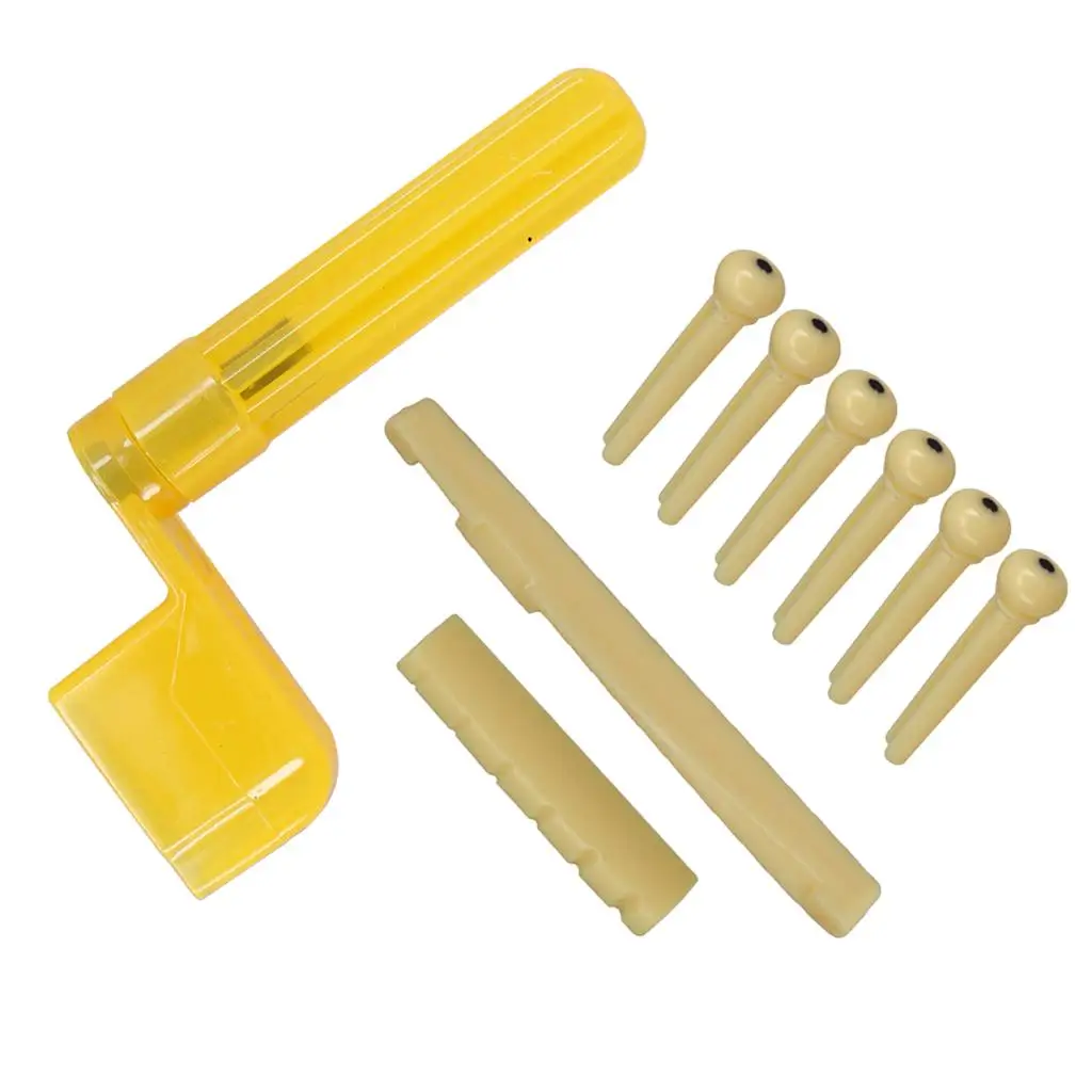 

Plastic Acoustic Guitars Slotted Saddle Nut+Bridge End Pins+String Winder Set Luthier Supply