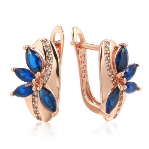 Серьги-подвески Kinel синие с цирконием