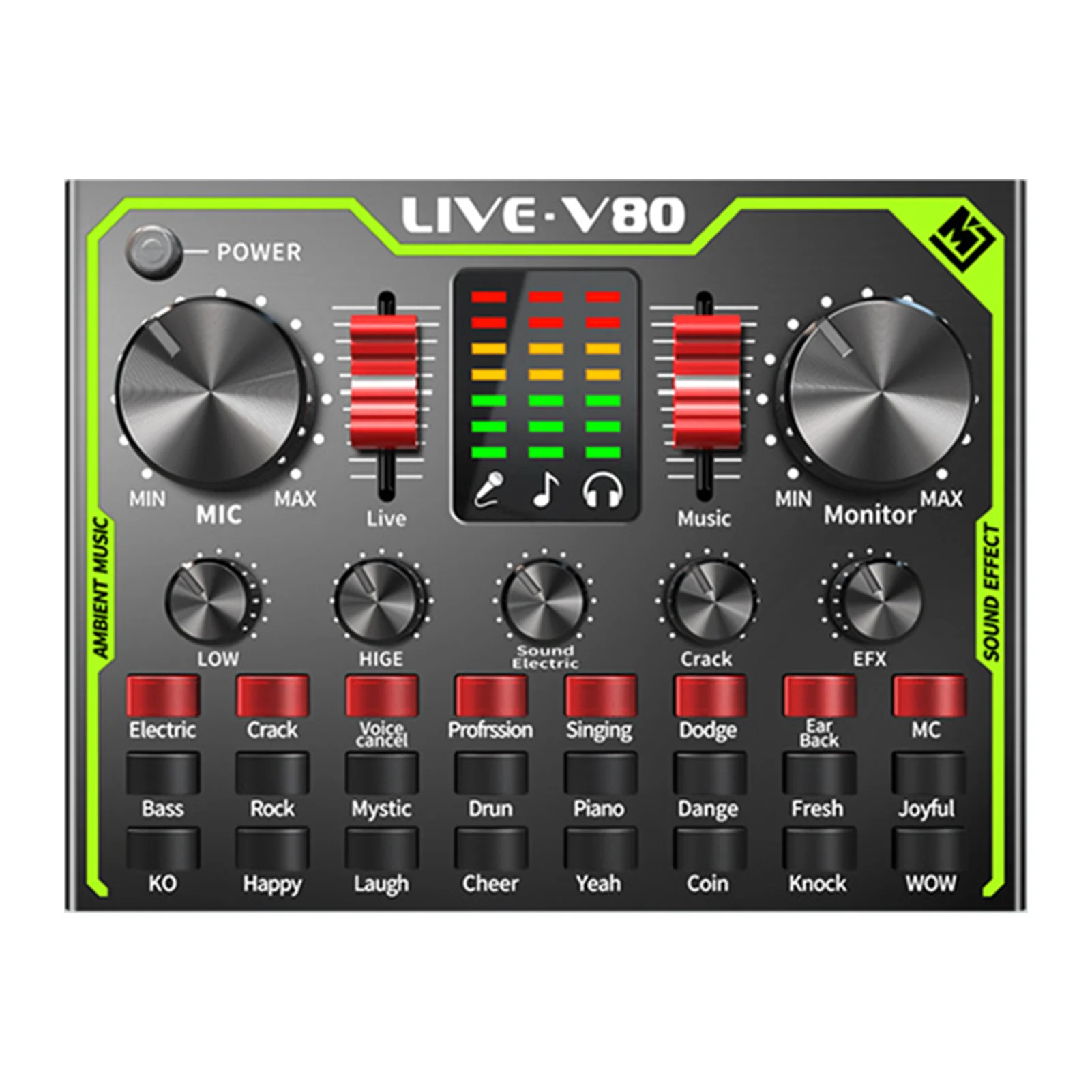 

Broadcasting Multiple Effects With LED Light Noise Reduction Audio Duo Chorus Mode Voice Changer Mixer Board Live Sound Card