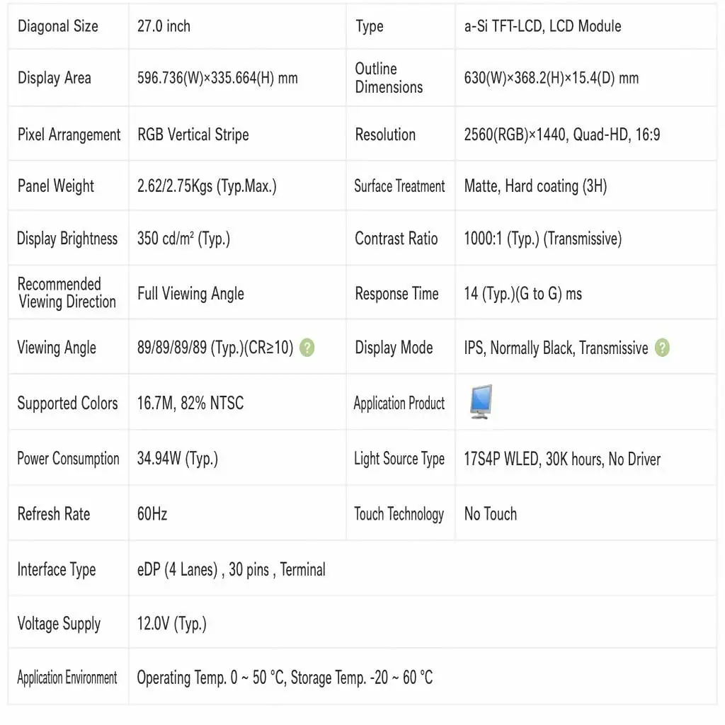 27-дюймовый новый оригинальный ЖК-модуль LM270WQ1-SDG1 LM270WQ1-SDC2 FHD 2560*1440 60 Гц (art.: 3920dc2e096be) - 3920dc2e096be
