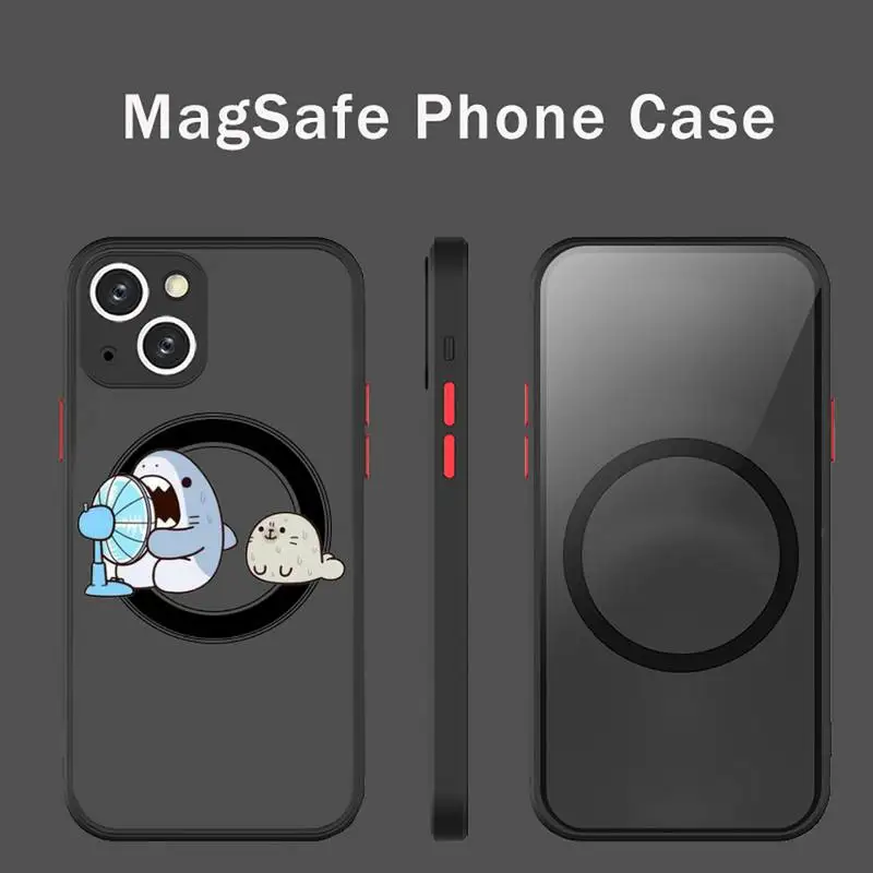 

Cute Shark cartoon Phone Case Transparent Magsafe Magnetic Magnet For iPhone 13 12 11 Pro Max Mini Wireless Charging