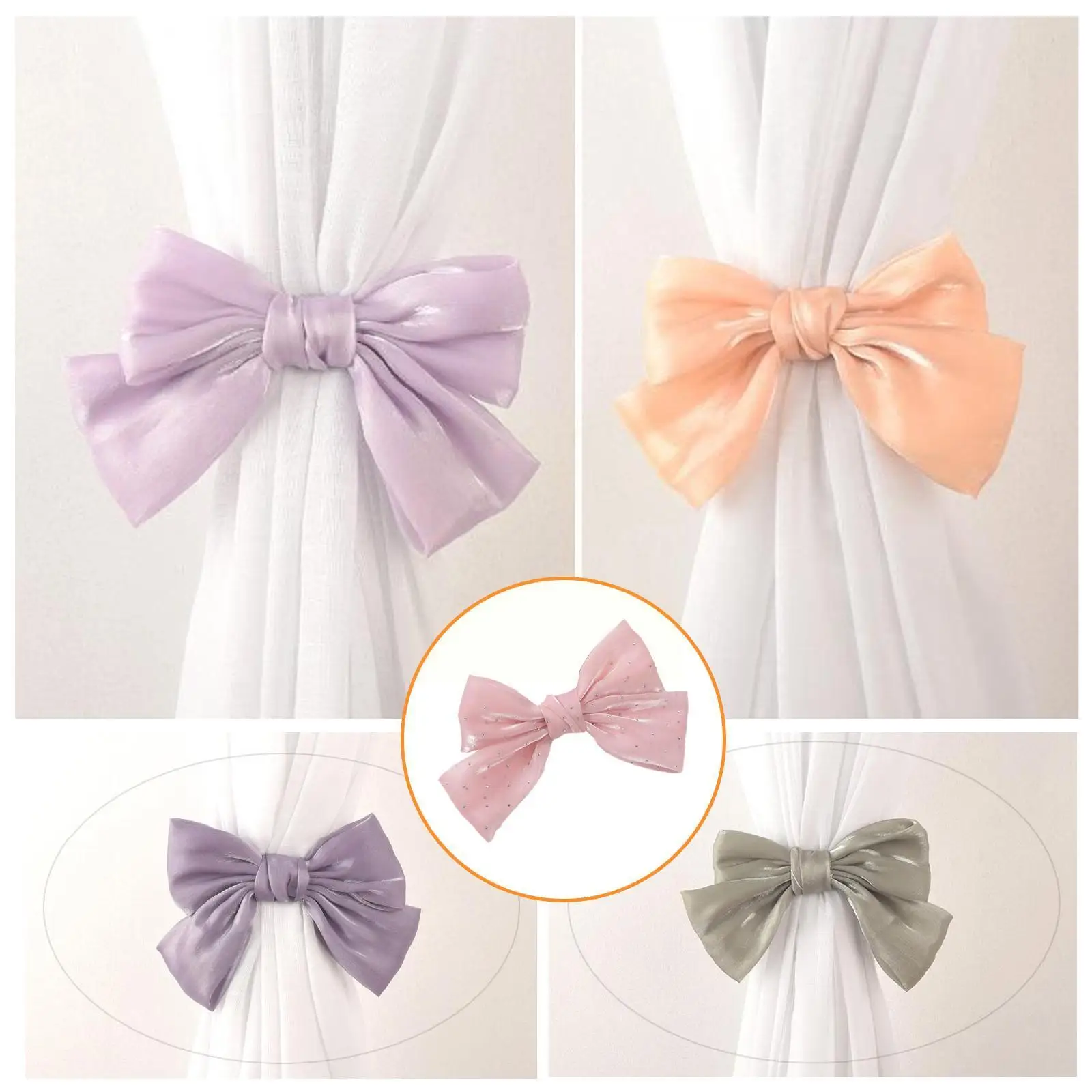 Curtain Bowknot Buckle Clip Chiffon Strap Hanging Curtain Decor Home Holders Curtains Tieback Clips Accessories Bow Beads R4C5
