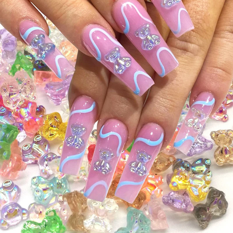 

3D украшения для ногтей три мочалки, милый жевательный медведь, красочные украшения из смолы, кристаллы, 3 размера, «сделай сам», медведи для н...