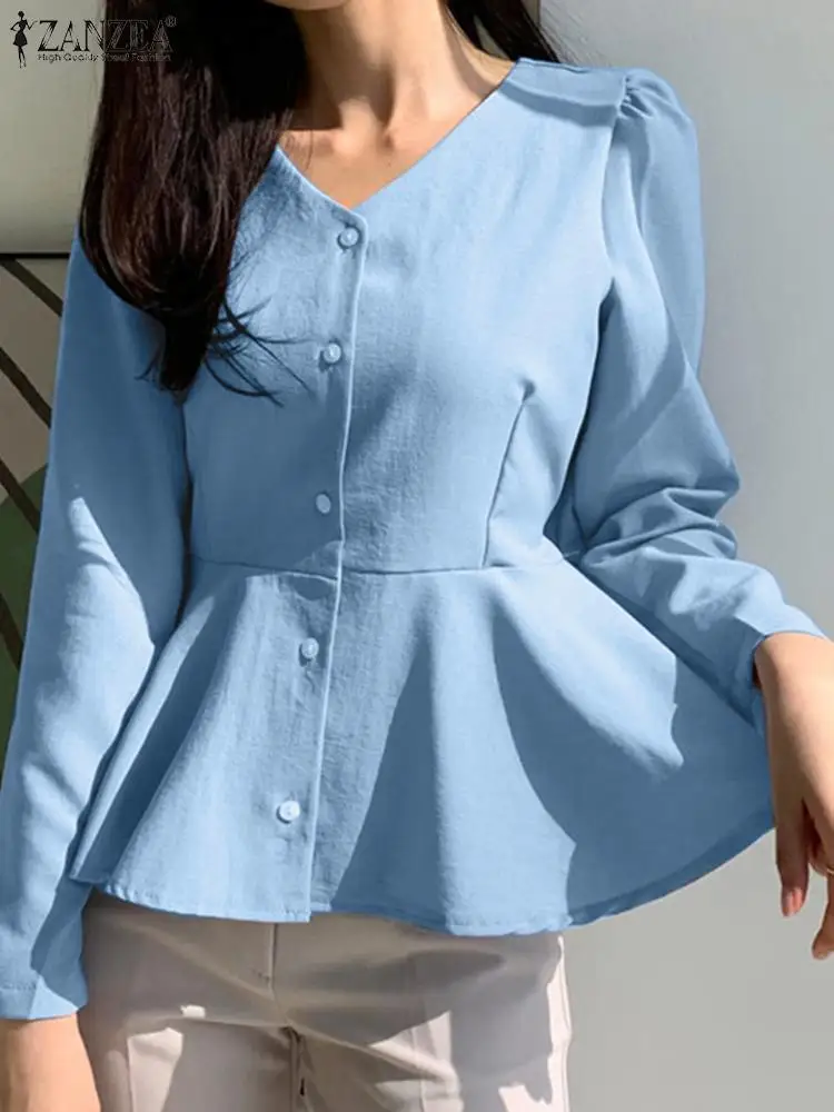 

Блузка ZANZEA женская оверсайз, Повседневная Туника свободного кроя, Однотонная рубашка с длинным рукавом, модная офисная одежда, весна-осень