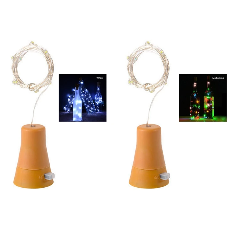

2Pcs Solar 2M Led Cork Shaped 20 Led Night Fairy String Light Wine Bottle Lamp Party Celebration Gift Valentines - Multicolour &