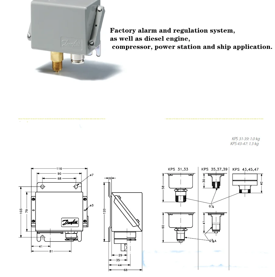 DANFOSS KPS Original genuine product Heavy duty pressure switch KPS31 KPS33 KPS35 KPS37 KPS39 KPS43 KPS45 KPS47 free shipping