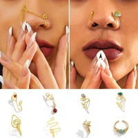 1pc crystal heart fake nose ring non piercing clip on nose ring indian style nose cuff fake piercing septum nariz jewelry chain