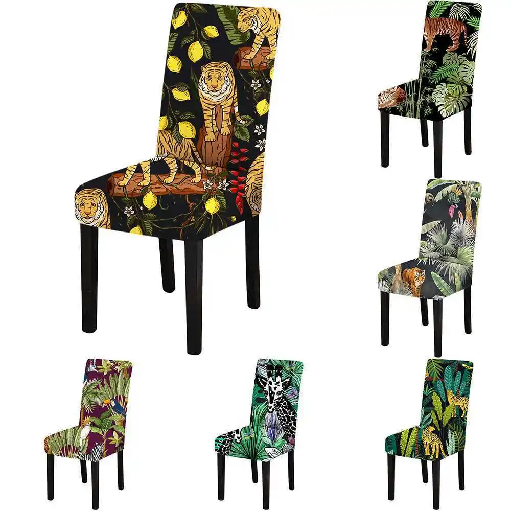 

Чехлы на кресло с изображением тигра леопарда животных стрейч для столовой офиса банкета стула протектор эластичный материал чехол для кре...