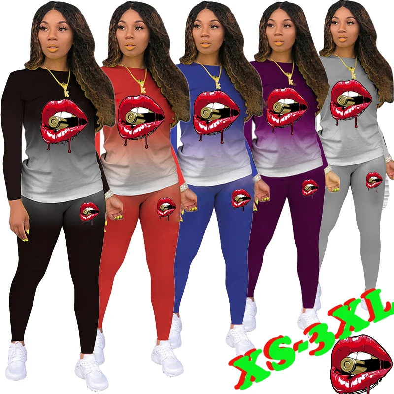 2023 Модные женские спортивные костюмы с принтом помады для бега женская одежда